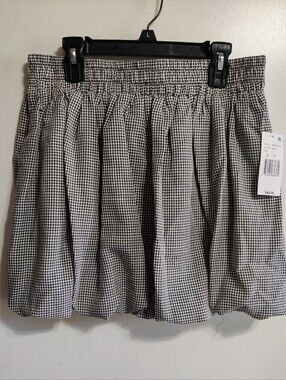 Bubble Gingham Elastic-Waist Skirt